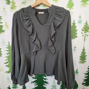 Andthewhy Peasant Ballon Sleeve Top - Sage Green